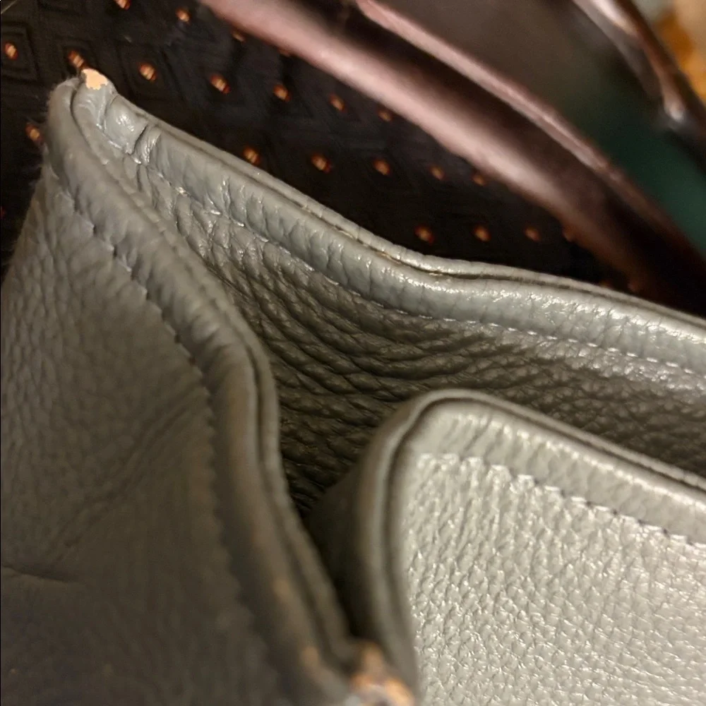 English Grey large Leather computer Attache bag Rare silver toned buckle.